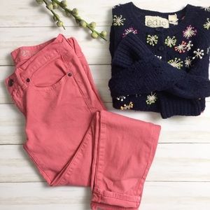 J.Crew Pink Twill Toothpick Ankle Pant - 27